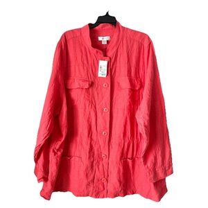 C.J. Banks Linen Blend Long Sleeve Lightweight Shirt Jacket Size 3X Coral Button